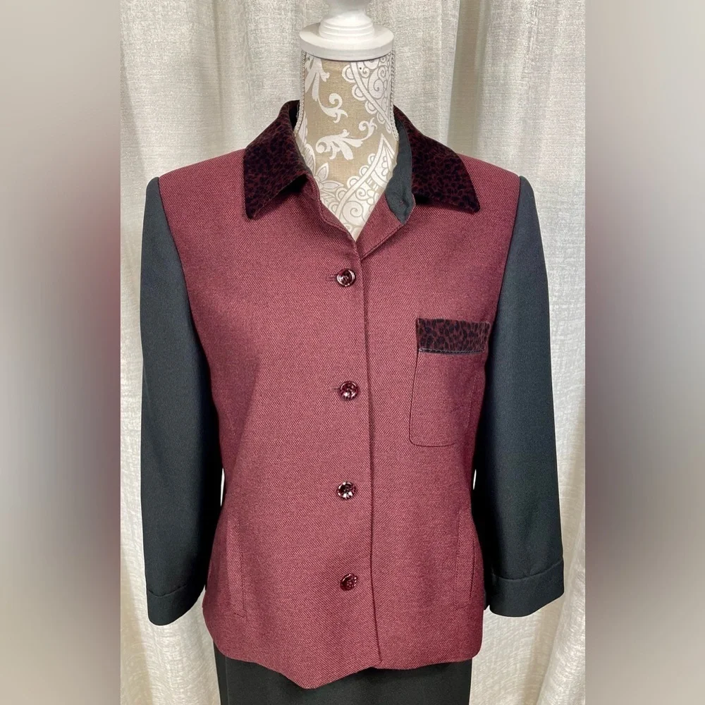 Kasper & Company ASL Burgundy & Black Skirt Suit | Women’s 14